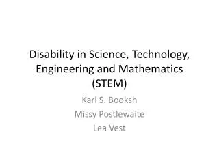 Disability in Science, Technology, Engineering and Mathematics (STEM)