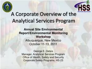 A Corporate Overview of the Analytical Services Program