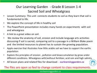 Our Learning Garden - Grade 8 Lesson 1-4 Sacred Soil and Wheatgrass