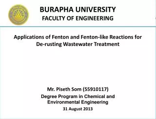 Applications of Fenton and Fenton-like Reactions for De-rusting Wastewater Treatment