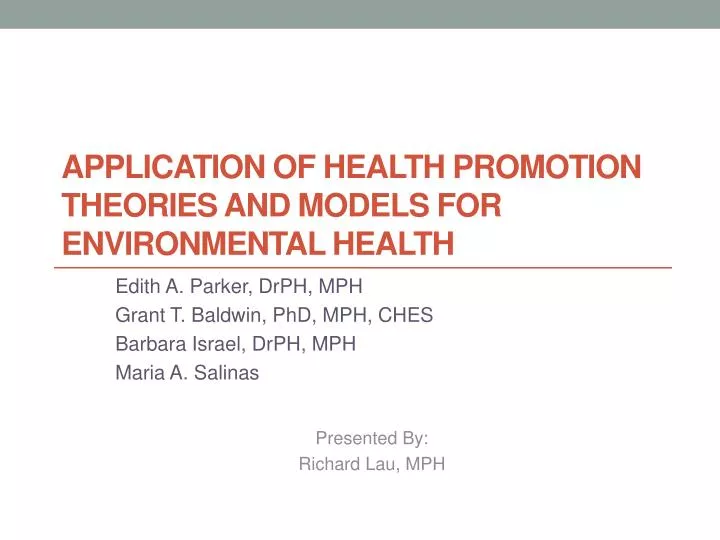 application of health promotion theories and models for environmental health