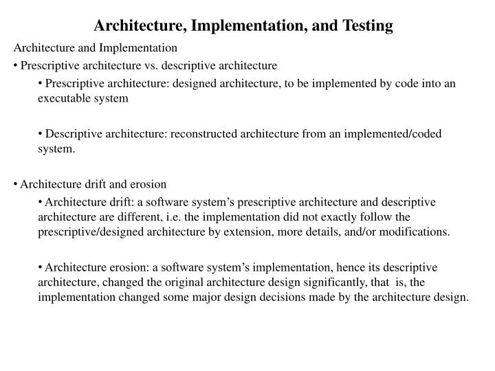 architecture implementation and testing