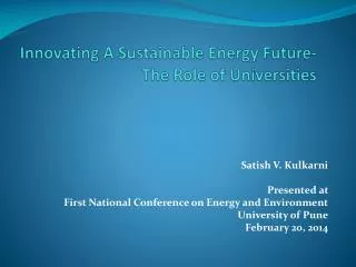 Innovating A Sustainable Energy Future- The Role of Universities