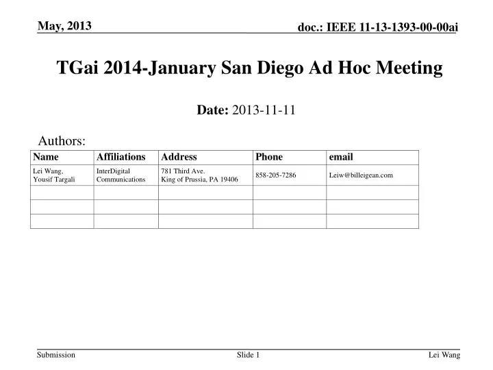 tgai 2014 january san diego ad hoc meeting