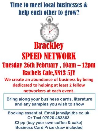 Bring along your business cards, literature and any samples you wish to show
