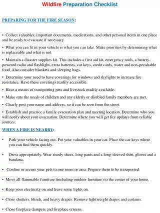 Wildfire Preparation Checklist