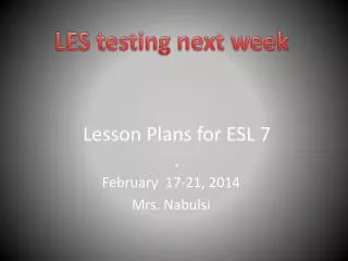 Lesson Plans for ESL 7 .