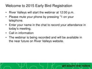 Welcome to 2015 Early Bird Registration