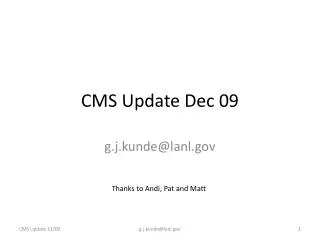CMS Update Dec 09