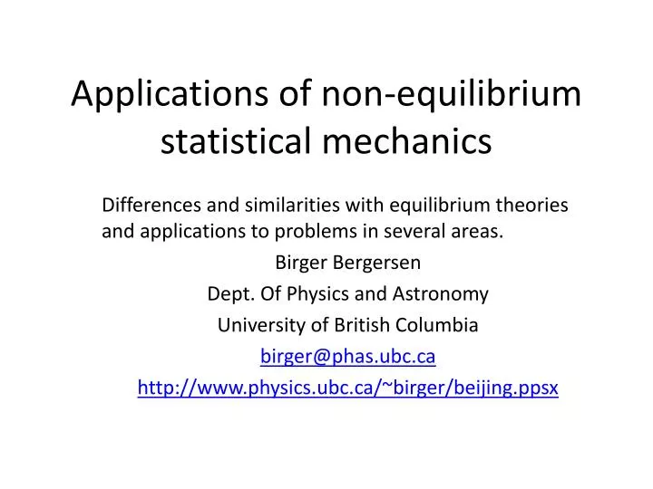 applications of non equilibrium statistical mechanics