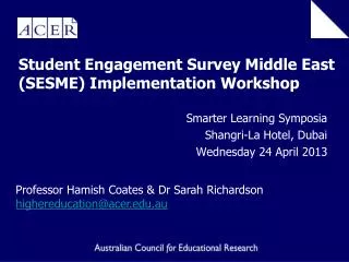 Student Engagement Survey Middle East (SESME) Implementation Workshop