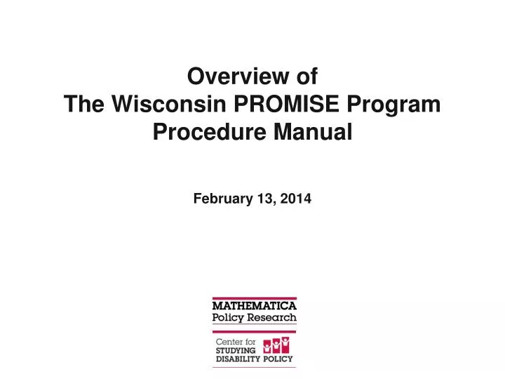 overview of the wisconsin promise program procedure manual