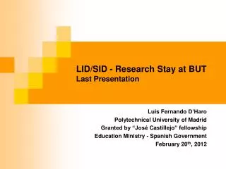 LID/SID - Research Stay at BUT Last Presentation