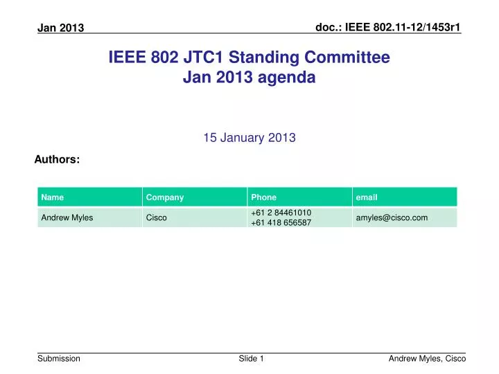 ieee 802 jtc1 standing committee jan 2013 agenda