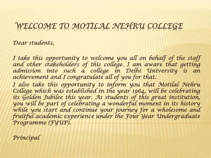welcome to motilal nehru college