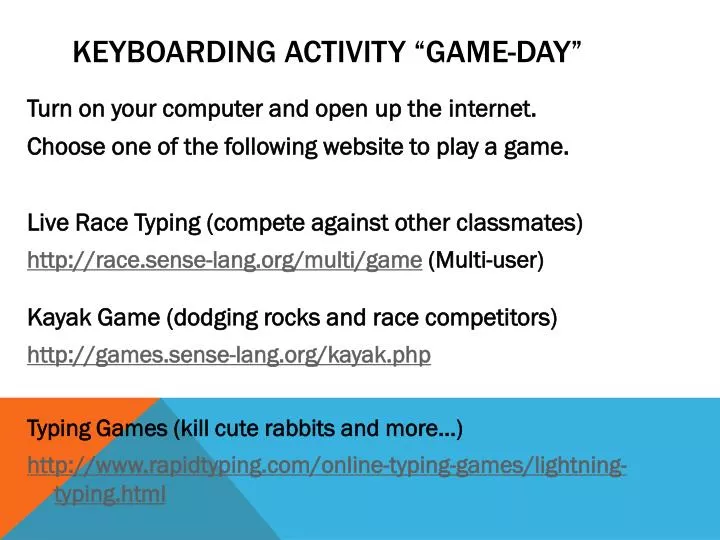 keyboarding activity game day