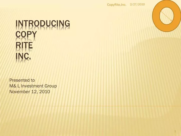 presented to m l investment group november 12 2010