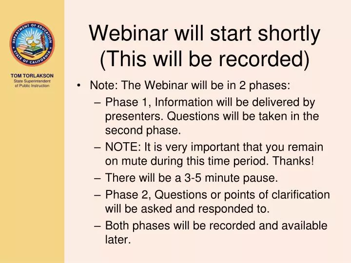 webinar will start shortly this will be recorded