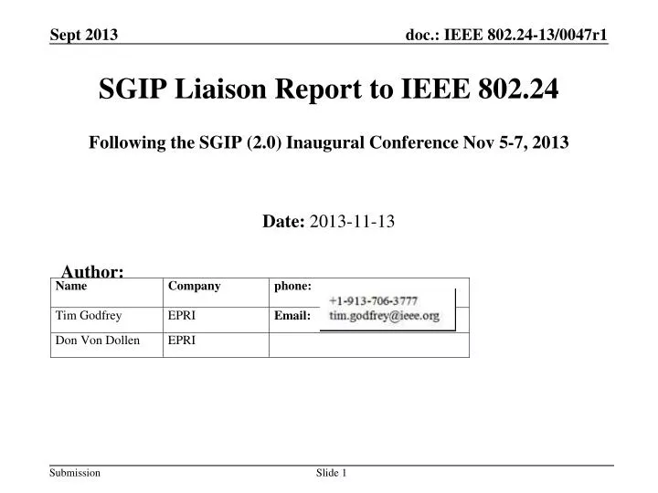 sgip liaison report to ieee 802 24