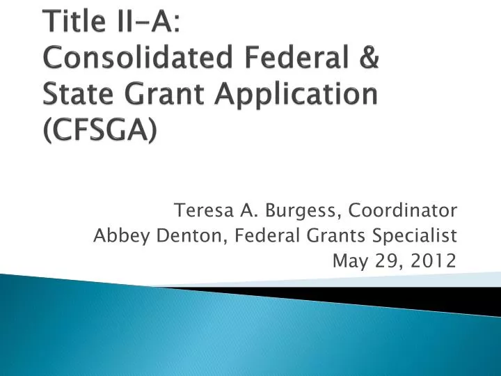 title ii a consolidated federal state grant application cfsga