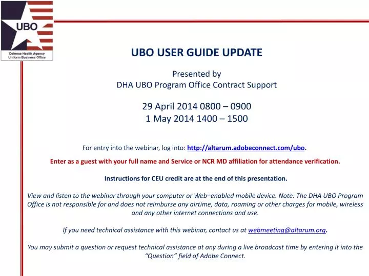 ubo user guide update presented by dha ubo program office contract support