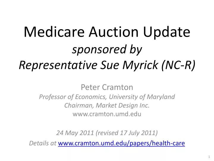 medicare auction update sponsored by representative sue myrick nc r