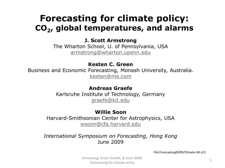 forecasting for climate policy co 2 global temperatures and alarms