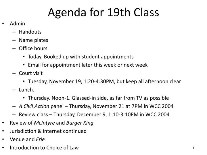 agenda for 19th class