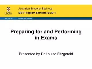Australian School of Business MBT Program Semester 2 2011