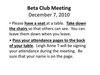 Beta Club Meeting December 7, 2010