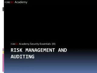 Risk Management and Auditing