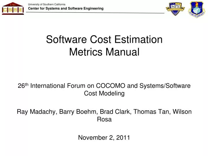 software cost estimation metrics manual