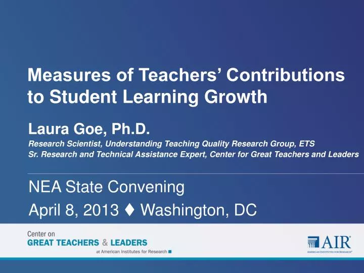 measures of teachers contributions to student learning growth
