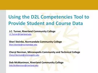 Using the D2L Competencies Tool to Provide Student and Course Data