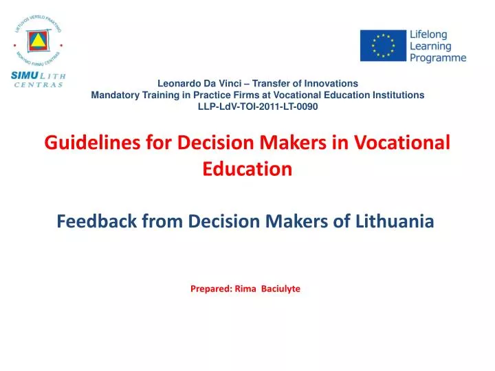 guidelines for decision makers in vocational education
