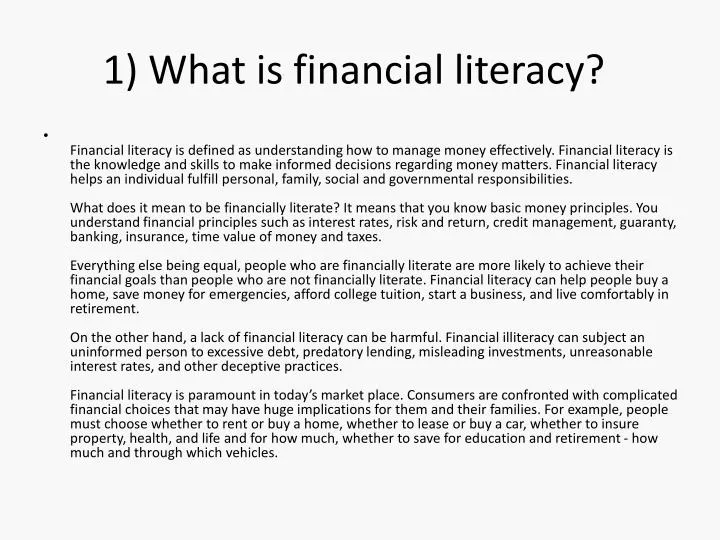 1 what is financial literacy