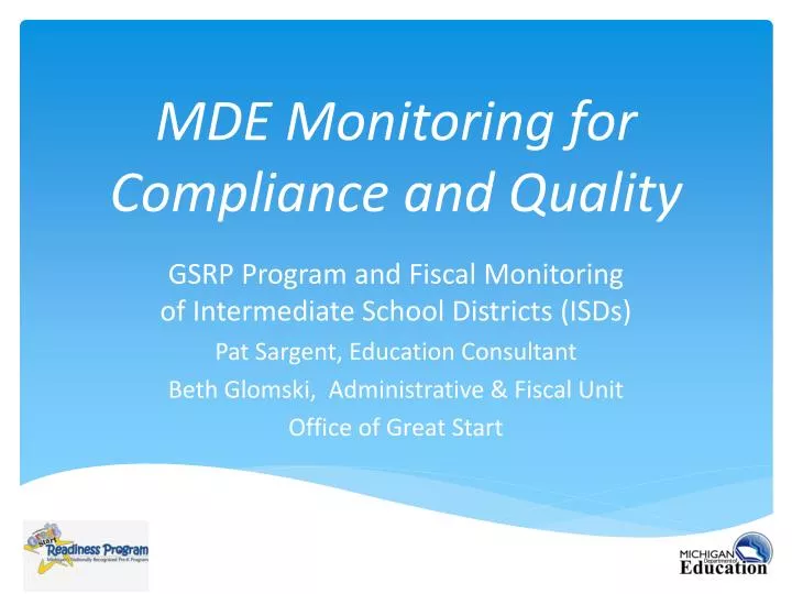 mde monitoring for compliance and quality