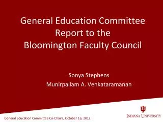 General Education Committee Report to the Bloomington Faculty Council