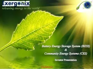 Battery Energy Storage System (BESS) &amp; Community Energy Systems (CES) Investor Presentation