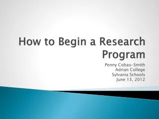 How to Begin a Research Program