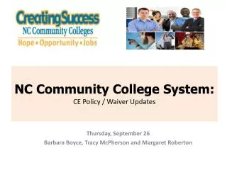 NC Community College System: CE Policy / Waiver Updates