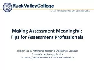 Making Assessment Meaningful: Tips for Assessment Professionals