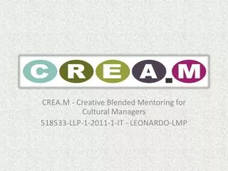 CREA.M - Creative Blended Mentoring for Cultural Managers 518533-LLP-1-2011-1-IT - LEONARDO-LMP