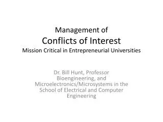 Management of Conflicts of Interest Mission Critical in Entrepreneurial Universities