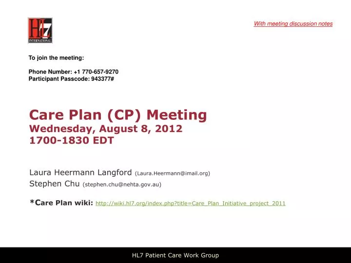care plan cp meeting wednesday august 8 2012 1700 1830 edt