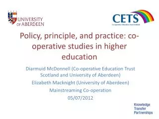 Policy, principle, and practice: co-operative studies in higher education