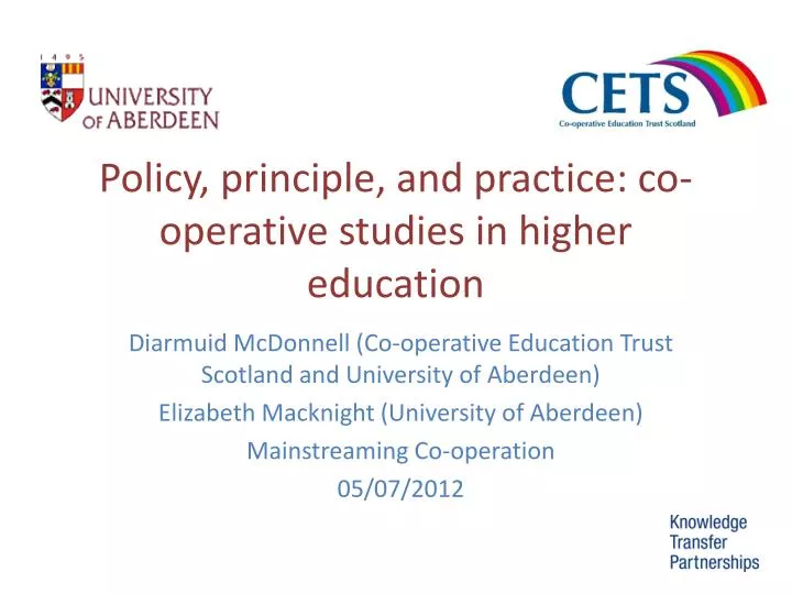 policy principle and practice co operative studies in higher education