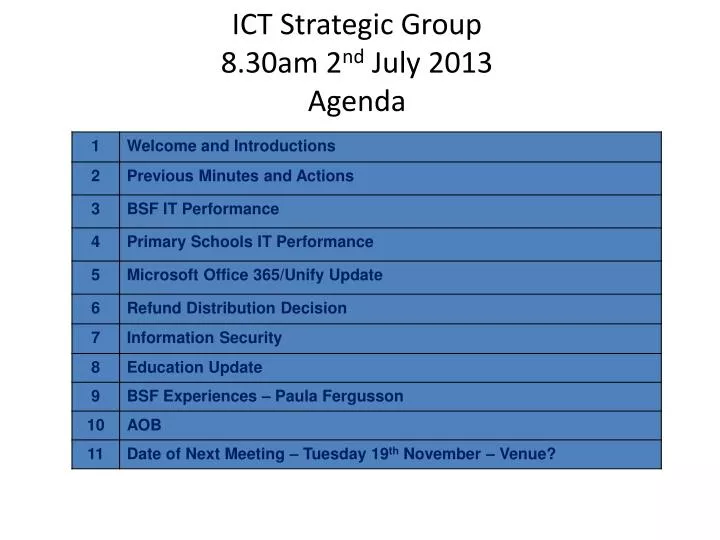 ict strategic group 8 30am 2 nd july 2013 agenda