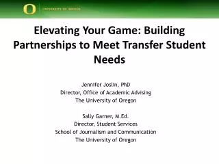 Elevating Your Game: Building Partnerships to Meet Transfer Student Needs