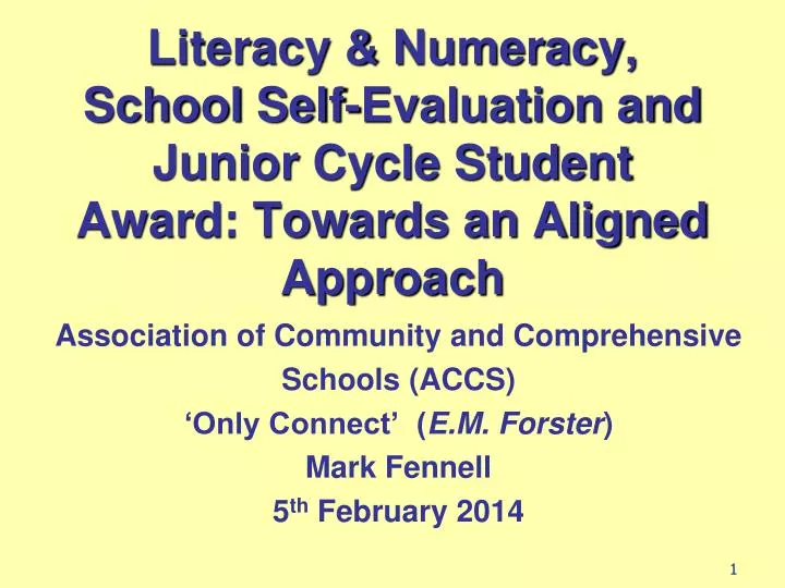 literacy numeracy school self evaluation and junior cycle student award towards an aligned approach